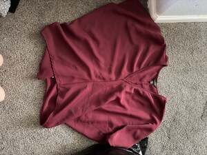 Express Women's Burgundy V-Neck Long Sleeve Blouse